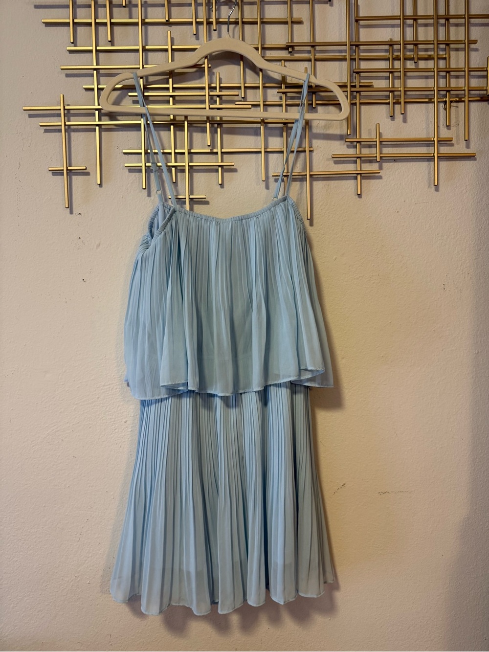 Baby Blue Pleated Chiffon Dress |